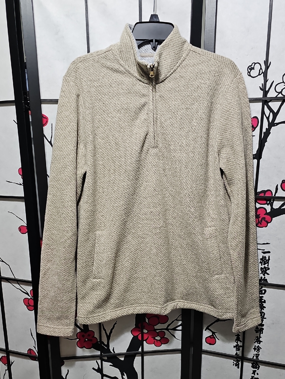 Thomas Sterling Half-Zip Knit Pullover Sweater Beige Medium New